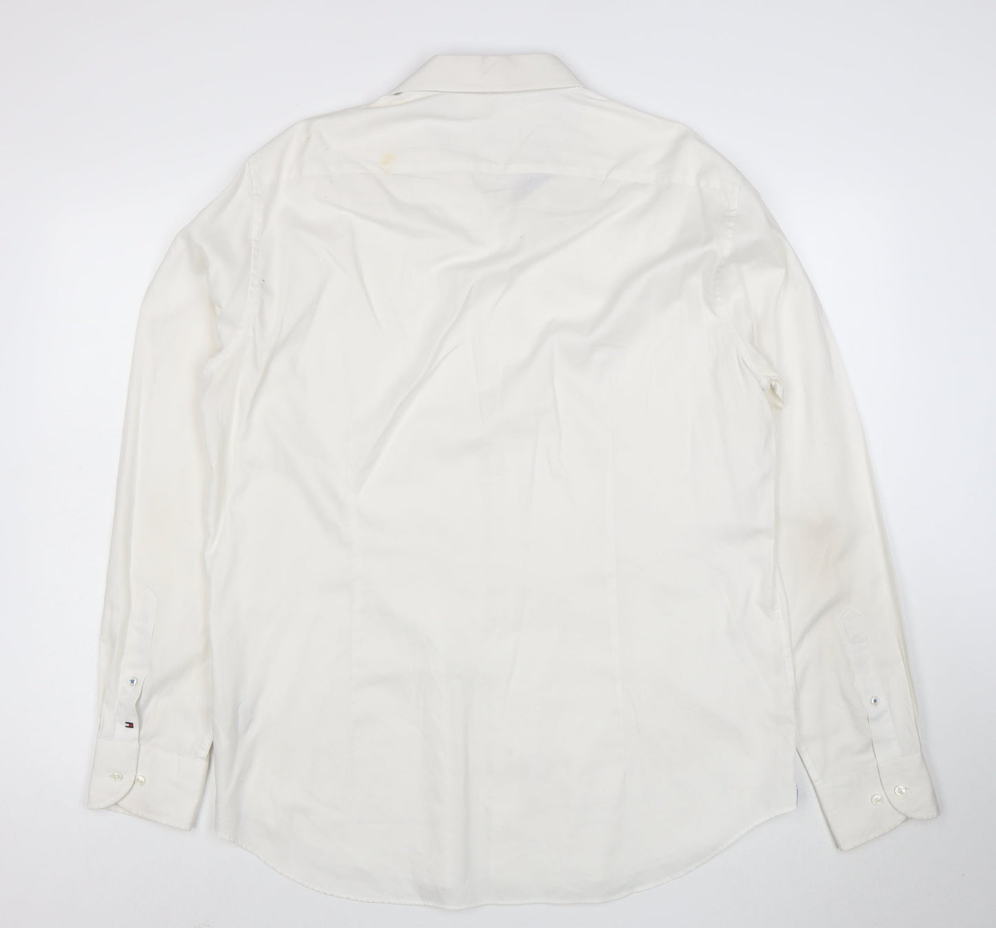 Tommy Hilfiger Men’s White Slim Fit Cotton Long Sleeve Button-Up Shirt 17.5