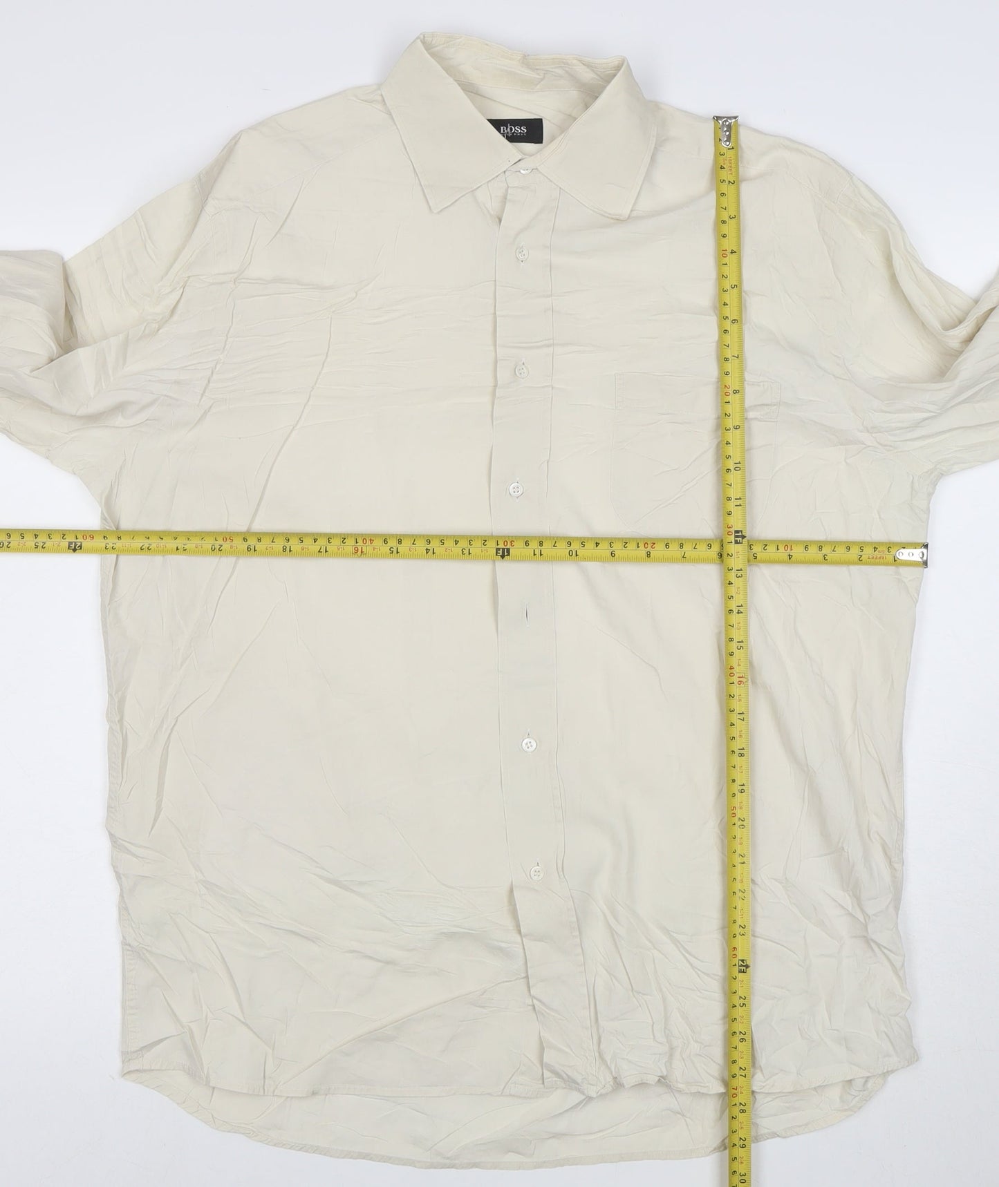 Hugo Boss Men’s Ivory Cotton Long Sleeve 42 Button-Up Shirt