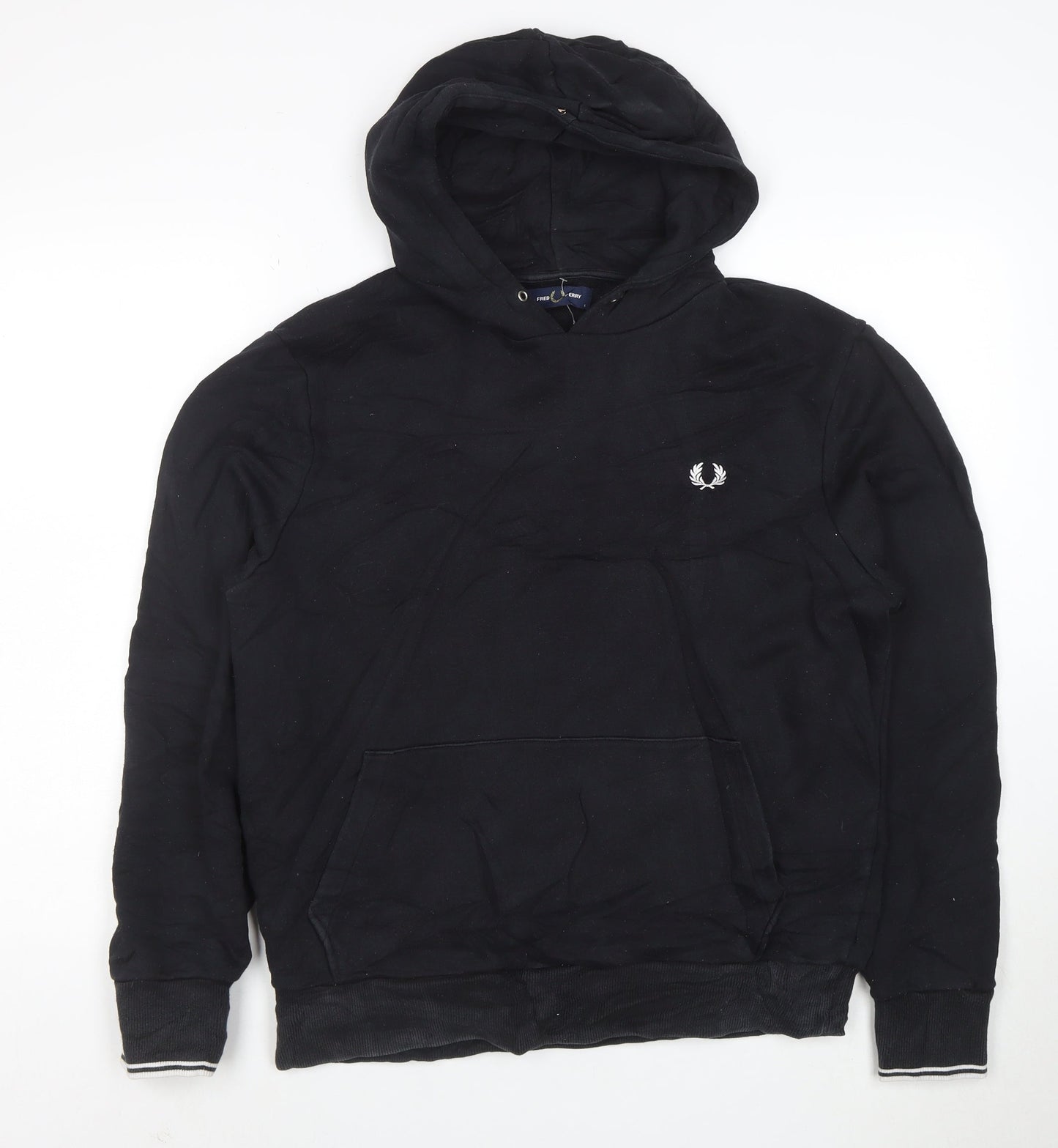 Fred Perry Men's Black Pullover Hoodie L with Logo Design