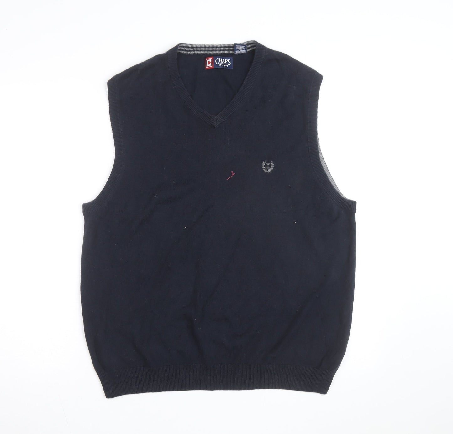 Chaps Men's Blue Cotton V-Neck Sleeveless Vest Jumper M