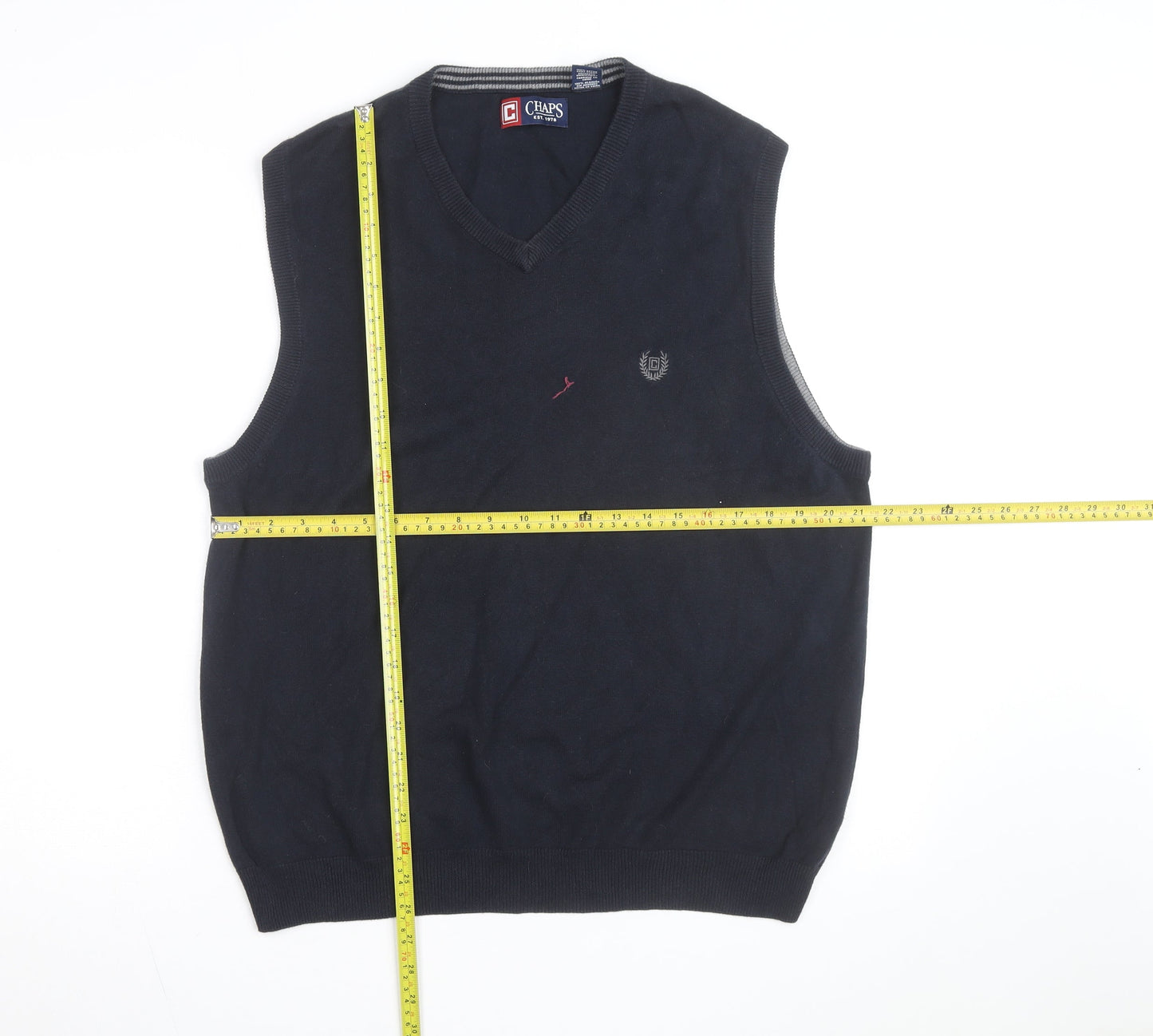 Chaps Men's Blue Cotton V-Neck Sleeveless Vest Jumper M
