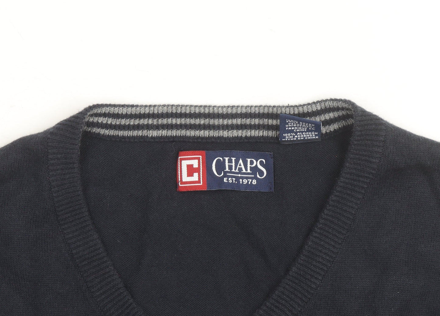 Chaps Men's Blue Cotton V-Neck Sleeveless Vest Jumper M