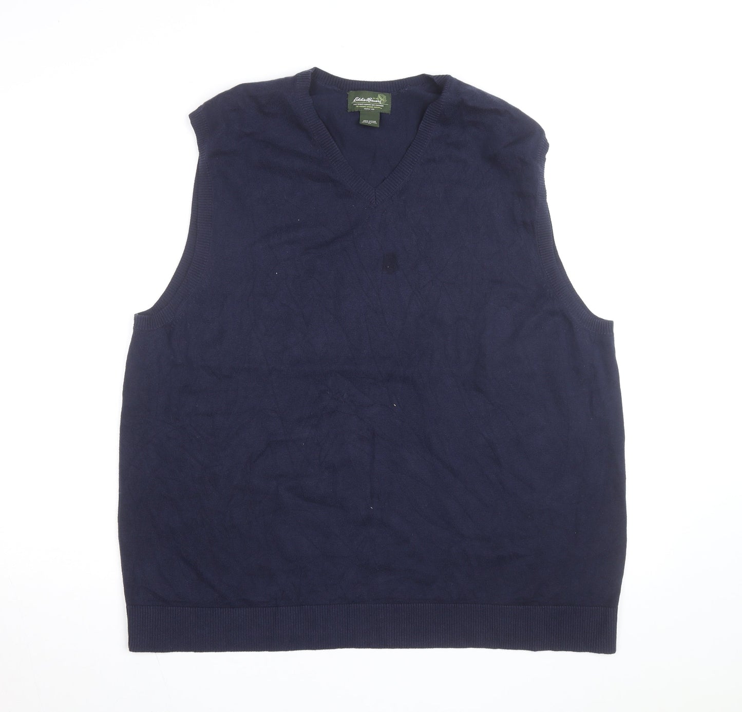Eddie Bauer Men Blue XL V-Neck Sleeveless Cotton Knit Vest