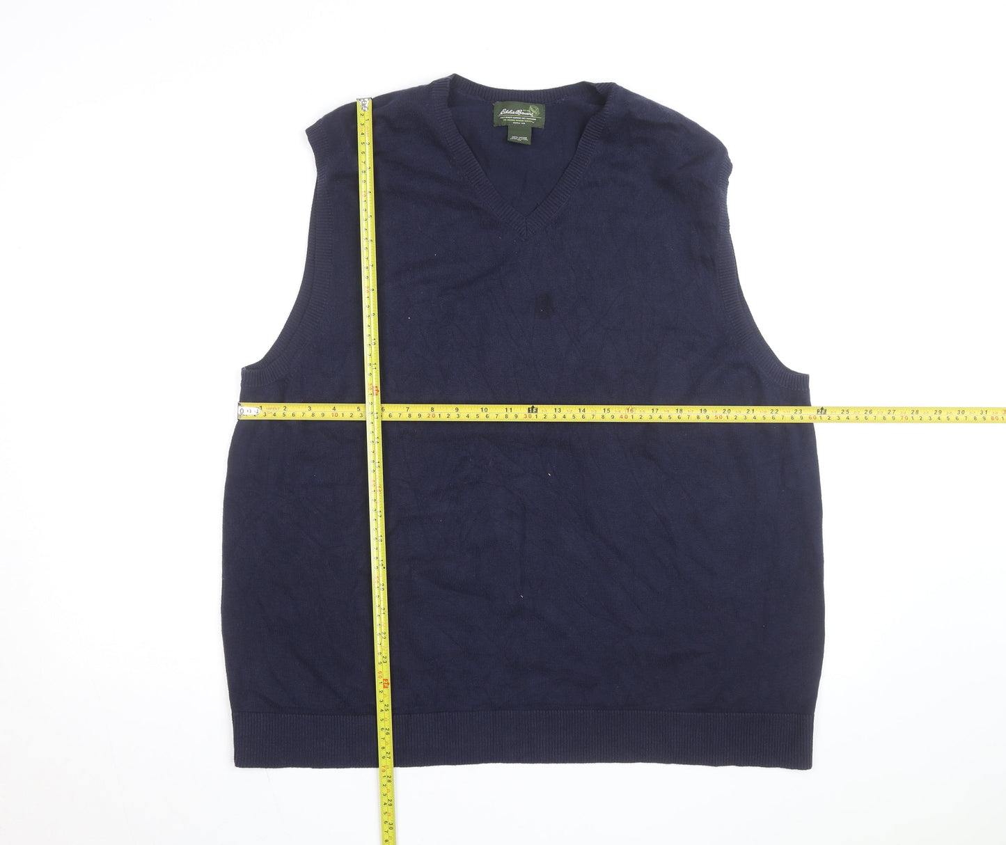 Eddie Bauer Men Blue XL V-Neck Sleeveless Cotton Knit Vest