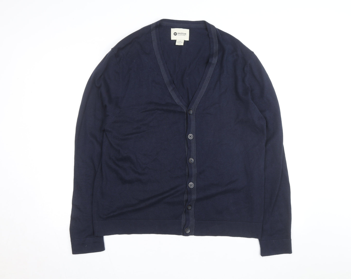 Haggar Men's Blue Cotton Acrylic V-Neck Cardigan L