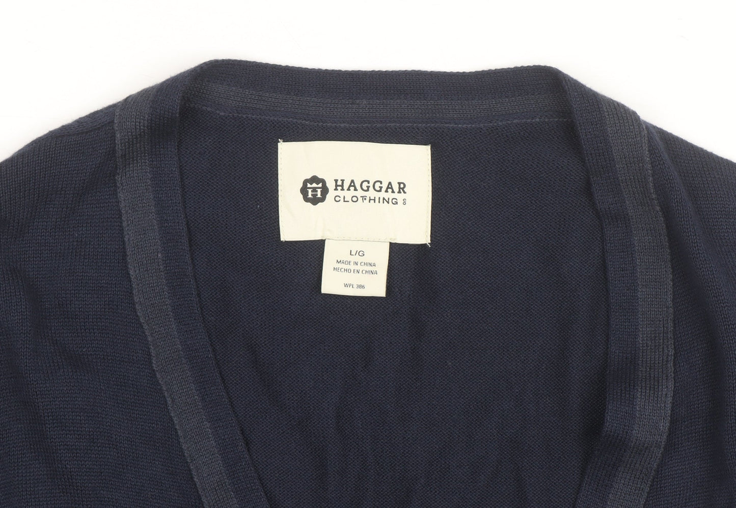 Haggar Men's Blue Cotton Acrylic V-Neck Cardigan L