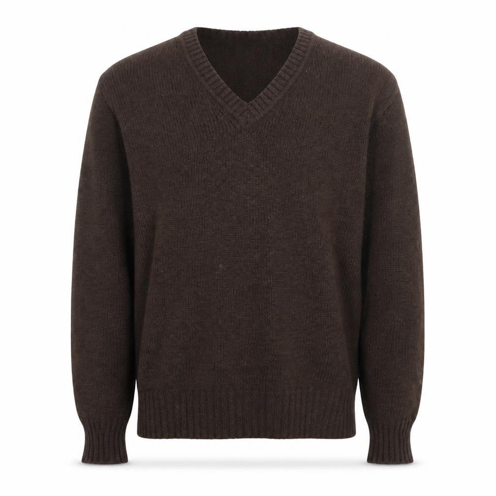 Grendale Mens Brown Wool V-Neck Jumper with Elbow Patches Size M