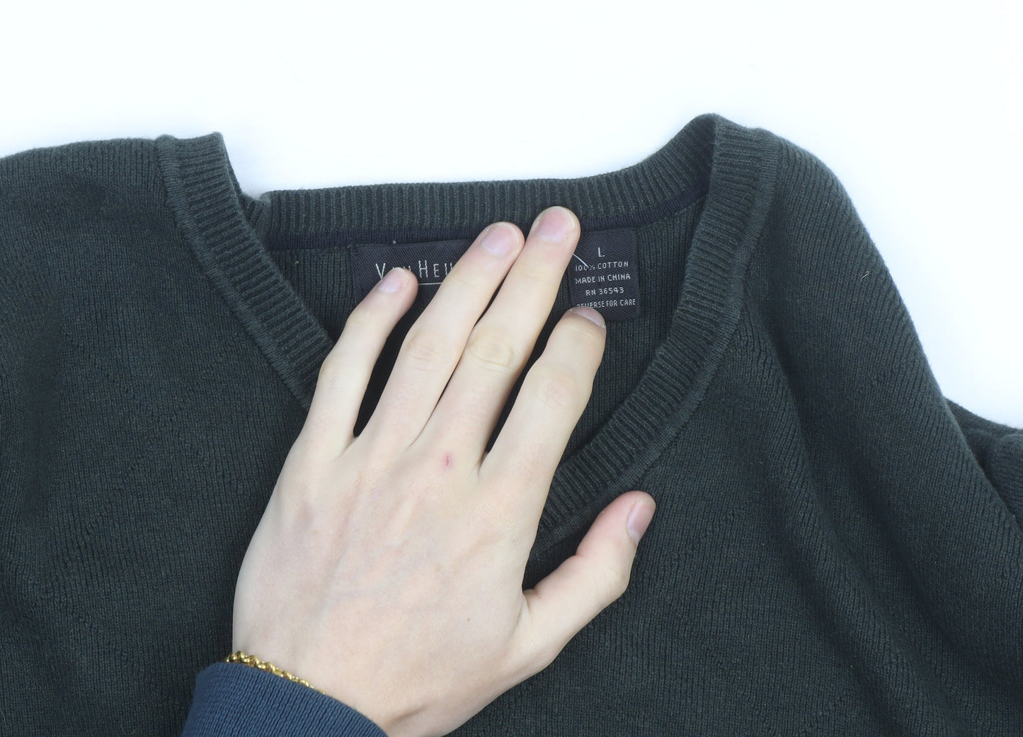 Van Heusen Men's Green Cotton V-Neck Pullover Jumper L