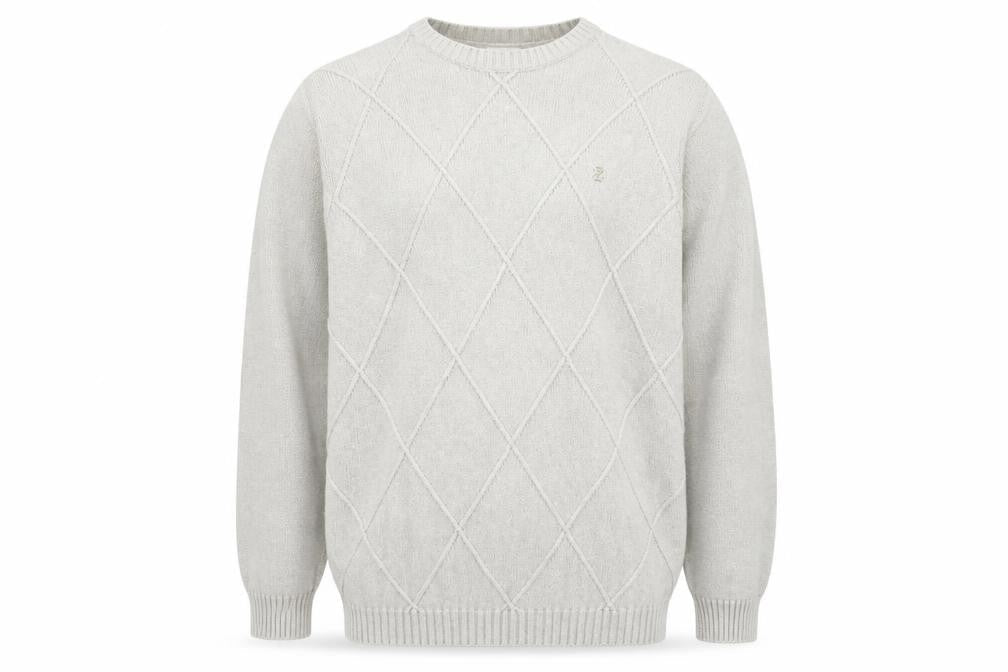 Izod Men's Beige Cotton Argyle Crew Neck Jumper Size L