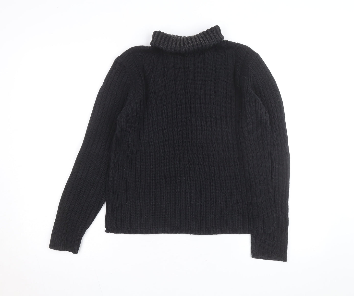 Next Girls Black Roll Neck Ribbed Jumper Large Cotton Blend Pullover