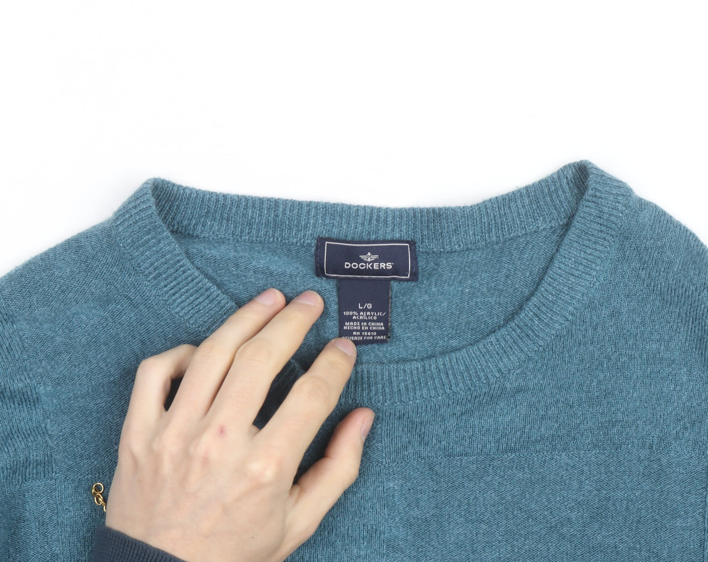 Dockers Men Blue Acrylic Crew Neck Pullover Jumper L