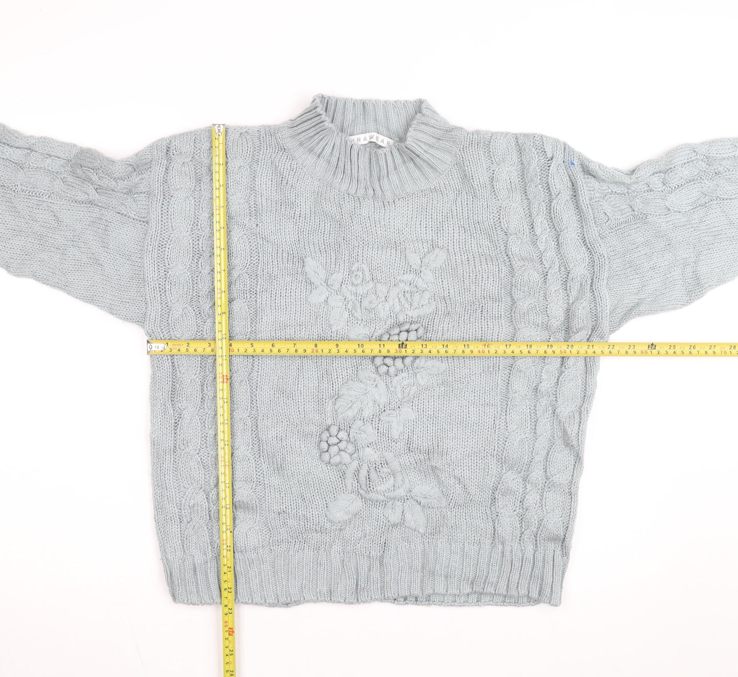 CHINAWEAR Men’s Grey Cable-Knit Acrylic Jumper M High Neck