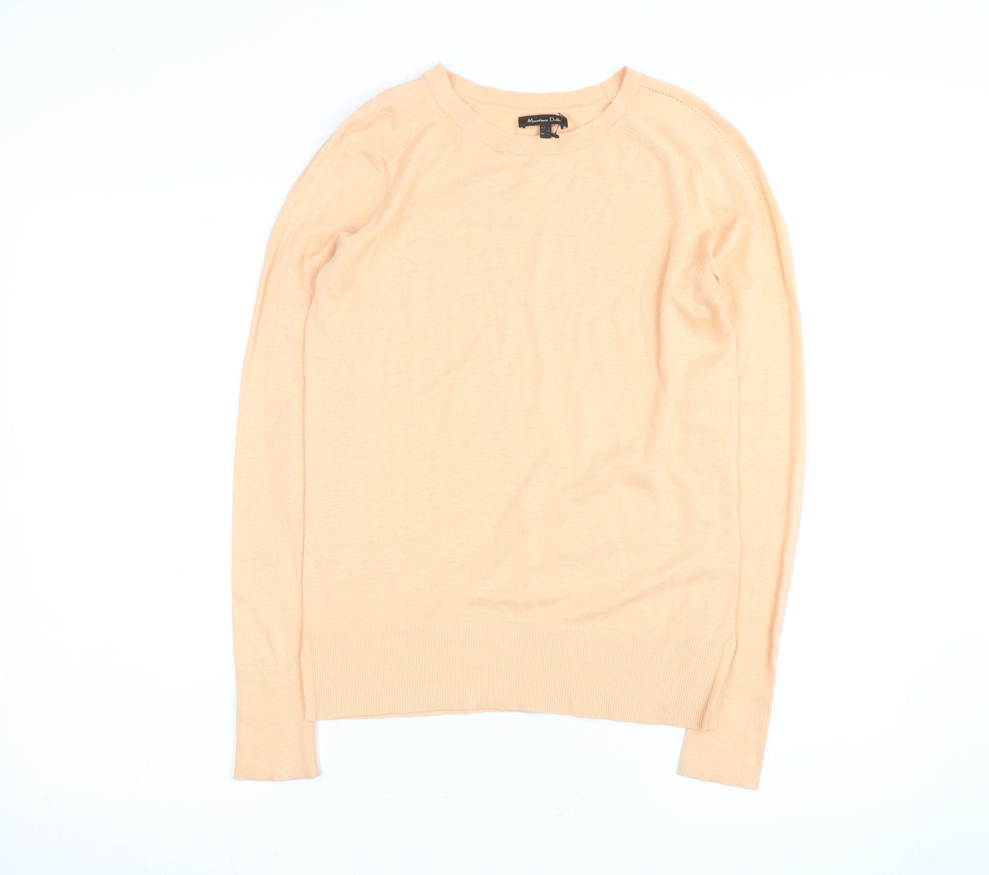 Massimo Dutti Women's Beige Crew Neck Cotton Silk Cashmere Jumper Size S