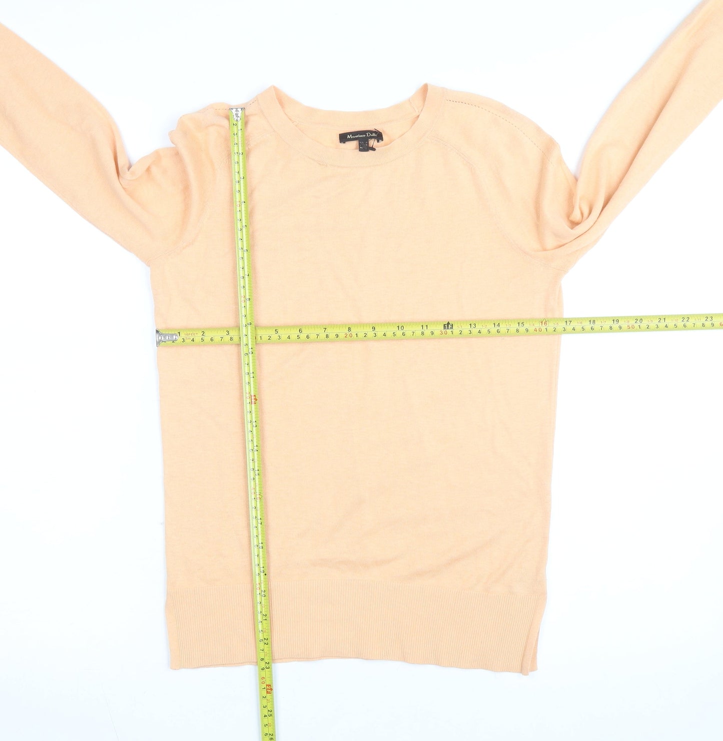 Massimo Dutti Women's Beige Crew Neck Cotton Silk Cashmere Jumper Size S