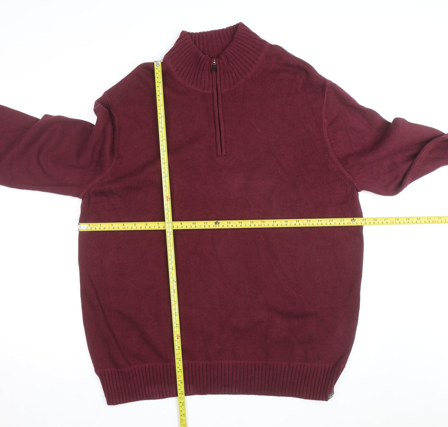 Eddie Bauer Mens XL Red 1/4 Zip Cotton Knit Jumper