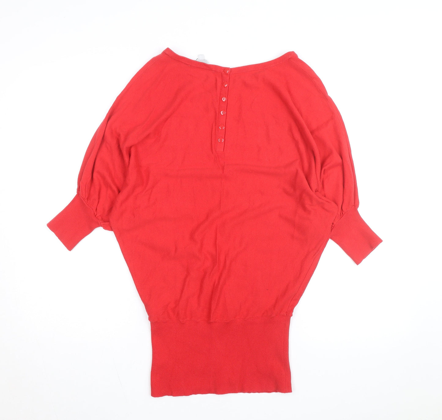 Feather & Bone Women's Red Boat Neck Batwing Cotton Jumper L