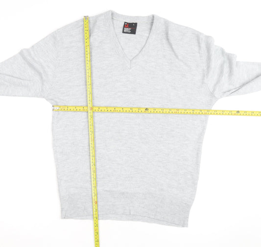 Robert Bruce Men’s Grey Wool V-Neck Long Sleeve Jumper L