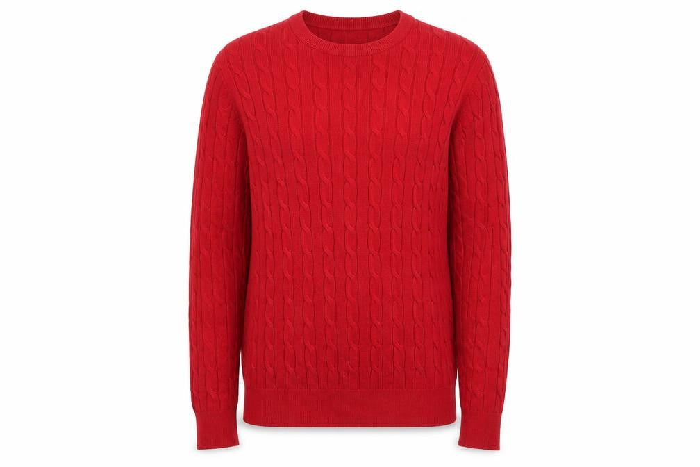 Uniqlo Men's Red Wool Cable-Knit Crew Neck Jumper Size M