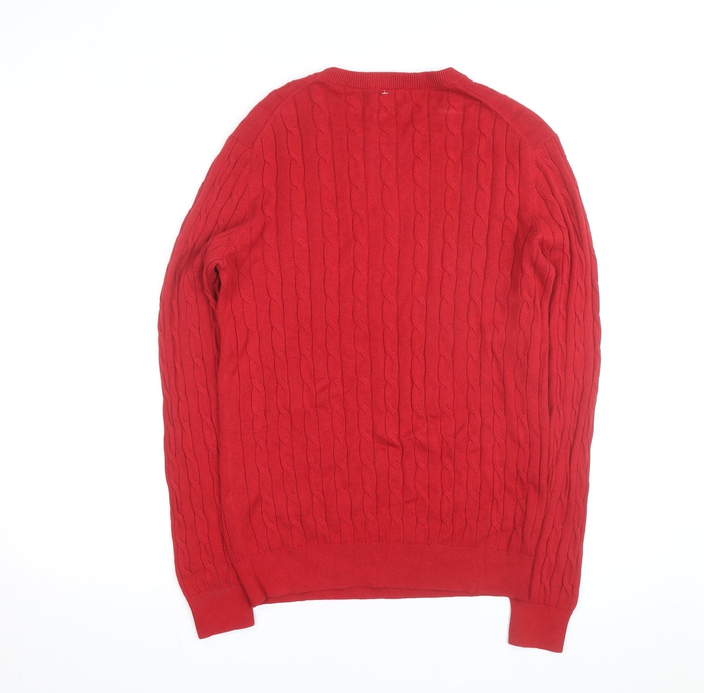 Uniqlo Men's Red Wool Cable-Knit Crew Neck Jumper Size M