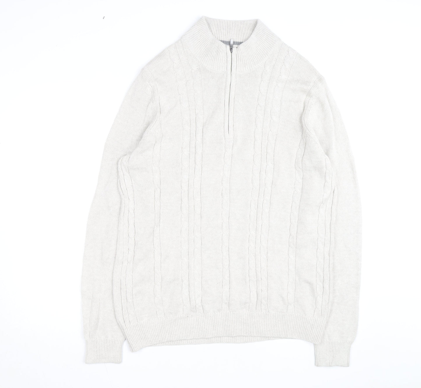 Van Heusen Men Beige Cable-Knit 1/4 Zip Jumper L
