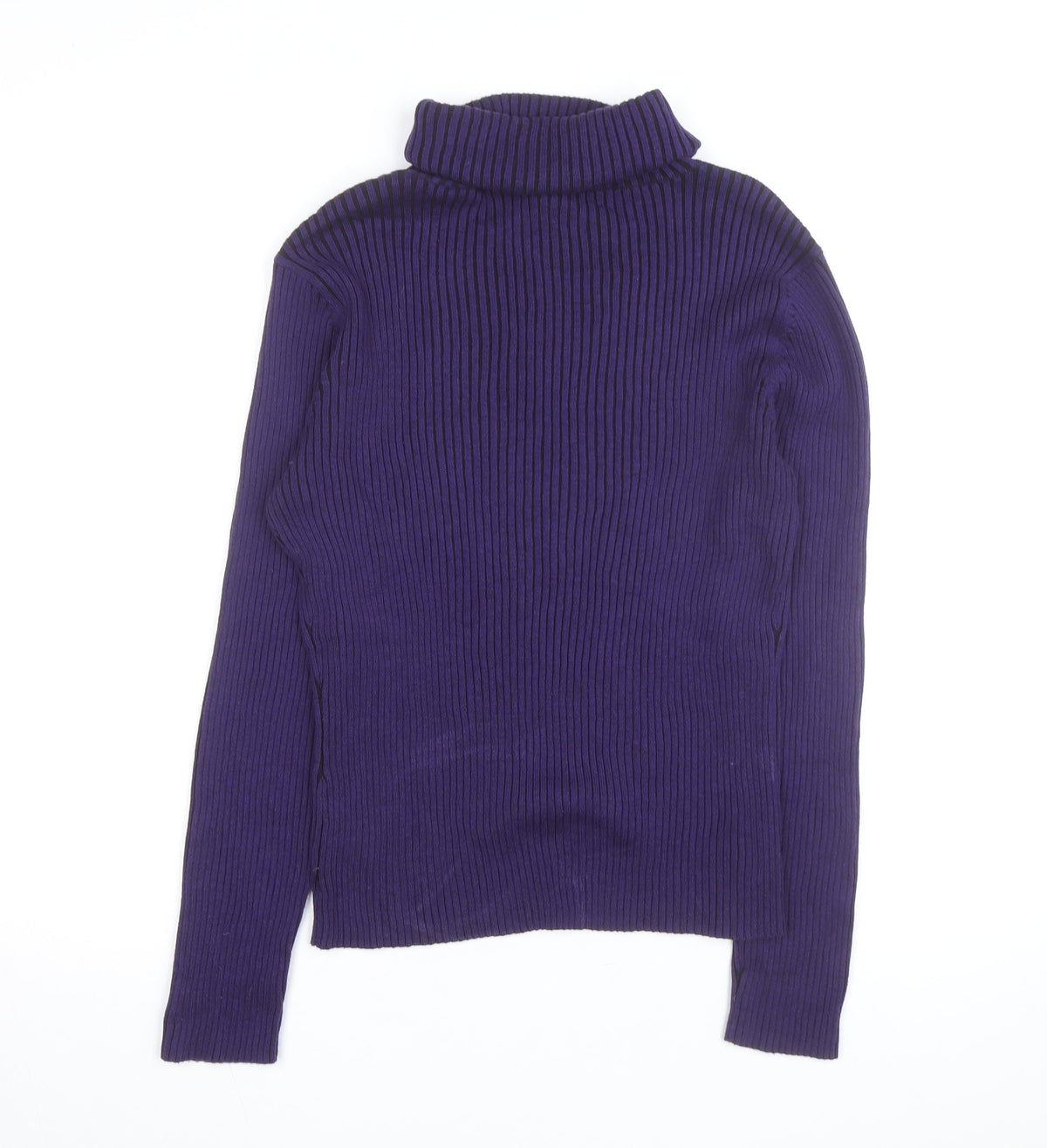 Back view of PRANNER Men's Purple Roll Neck Ribbed Knit Jumper, size L