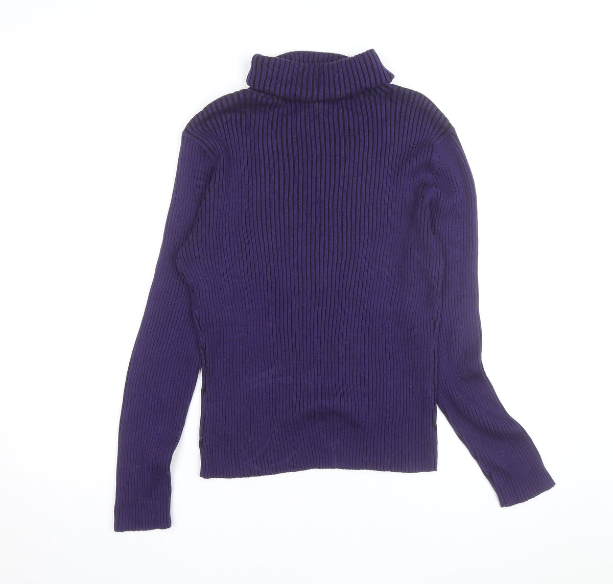 Brand and care label for PRANNER Men's Purple Roll Neck Ribbed Knit Jumper, size L
