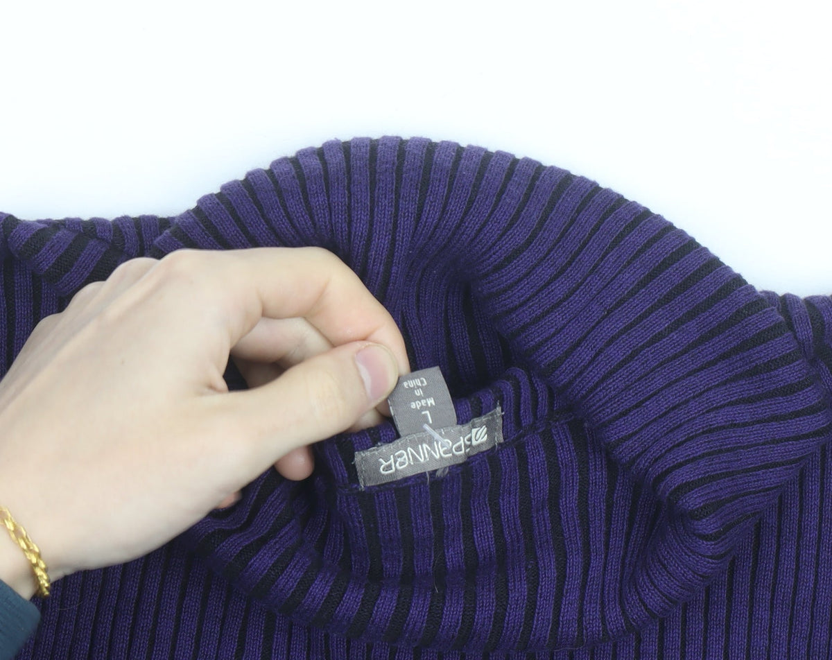 Additional view of PRANNER Men's Purple Roll Neck Ribbed Knit Jumper, size L
