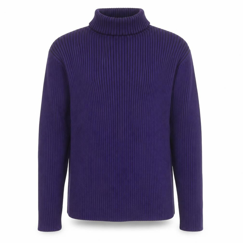 Front view of PRANNER Men's Purple Roll Neck Ribbed Knit Jumper, size L