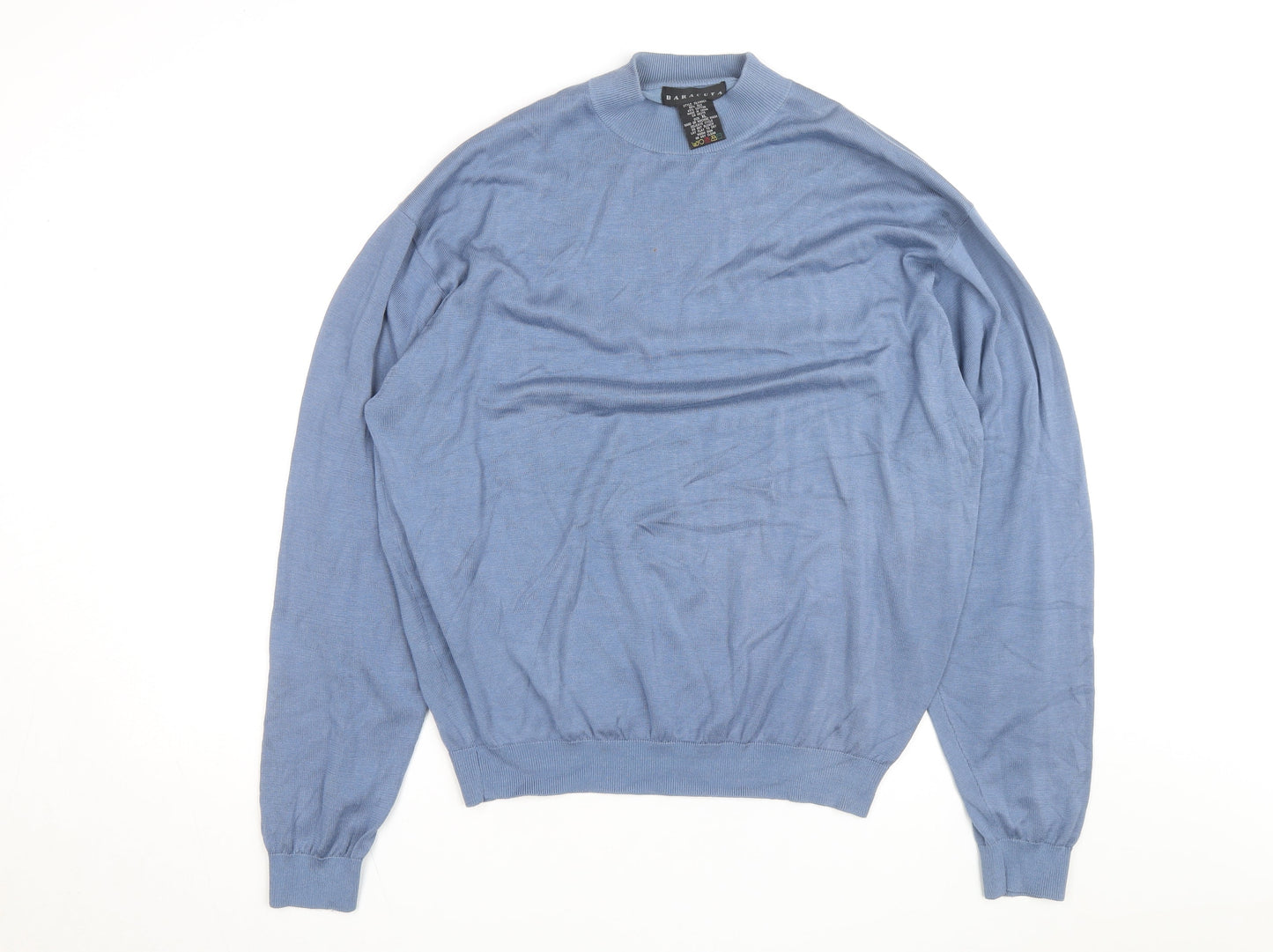 Baracuta Men Blue XL Silk Cotton Mock Neck Jumper