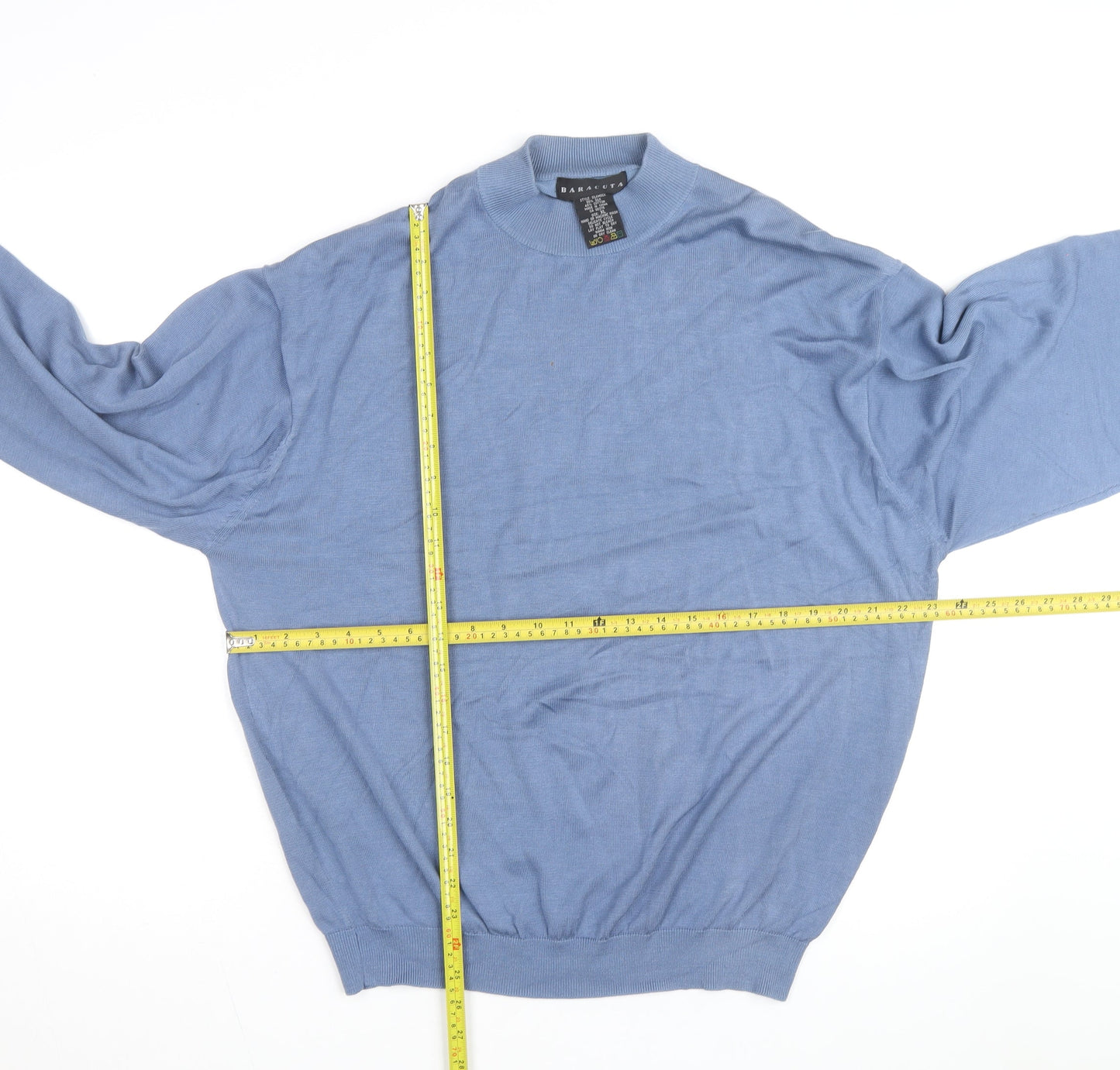 Baracuta Men Blue XL Silk Cotton Mock Neck Jumper