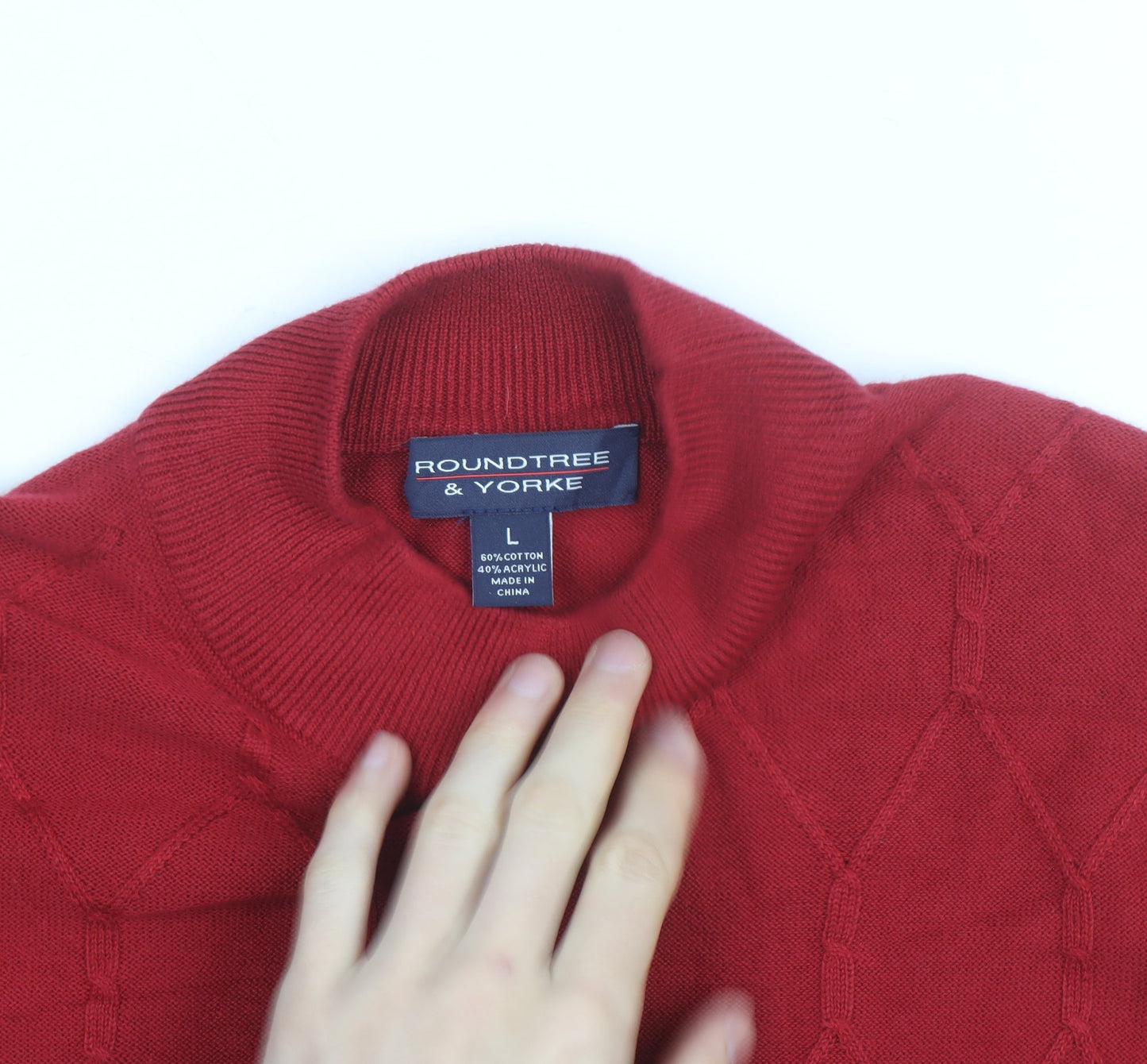 Roundtree & Yorke Men's Red Mock Neck Cotton Blend Jumper L