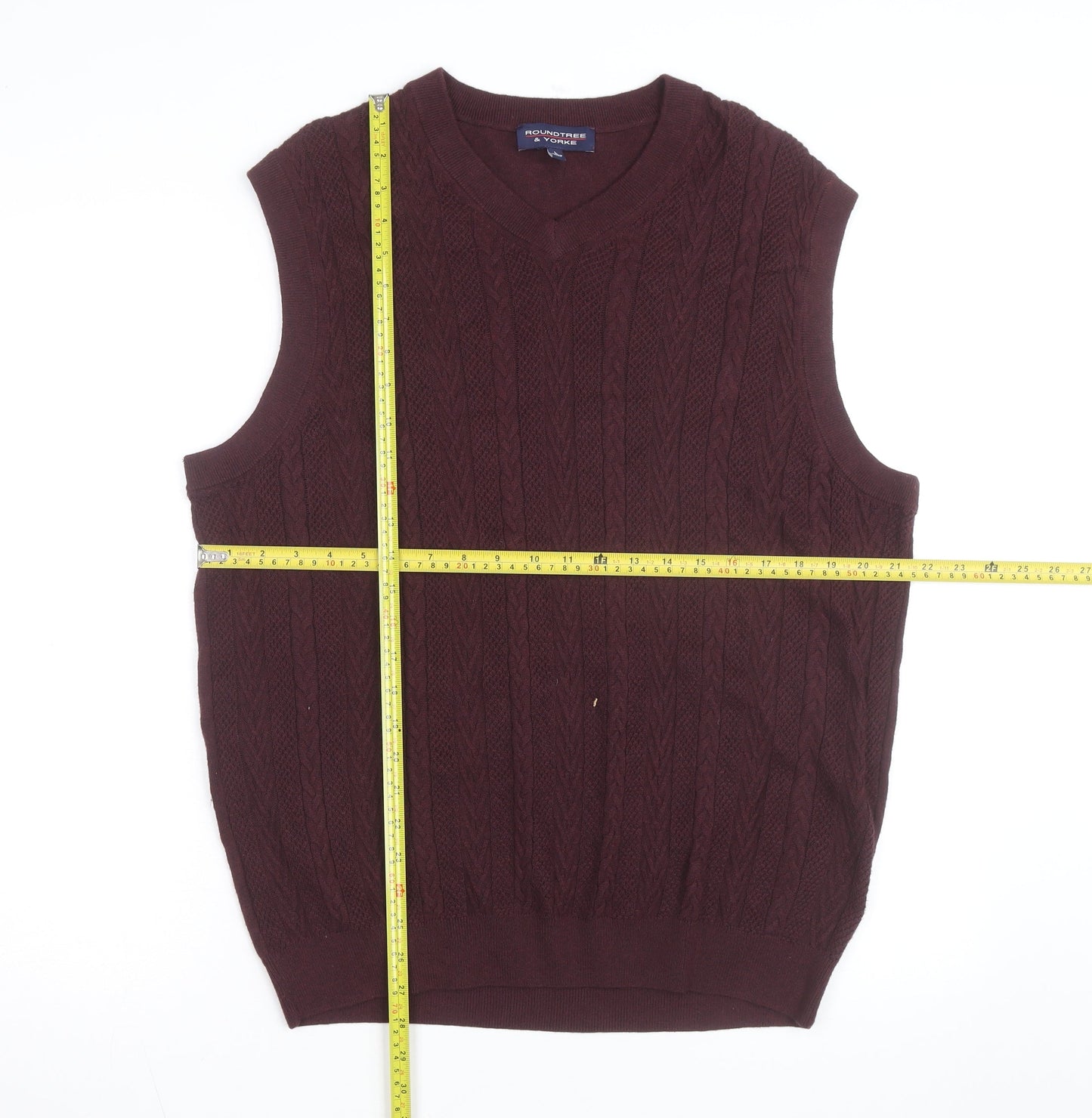 Roundtree & Yorke Men's Brown Cable-Knit Sleeveless Vest L Wool Blend
