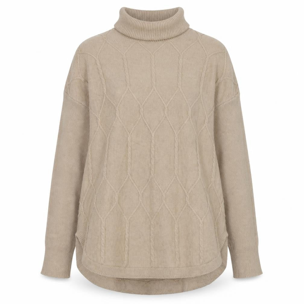 Belldini Women's Beige Roll Neck Cable-Knit Jumper M