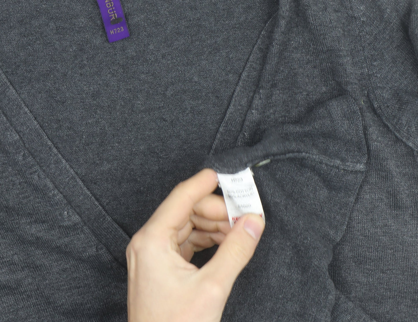 Henbury Women’s Grey V-Neck Cardigan Size Small Cotton Blend