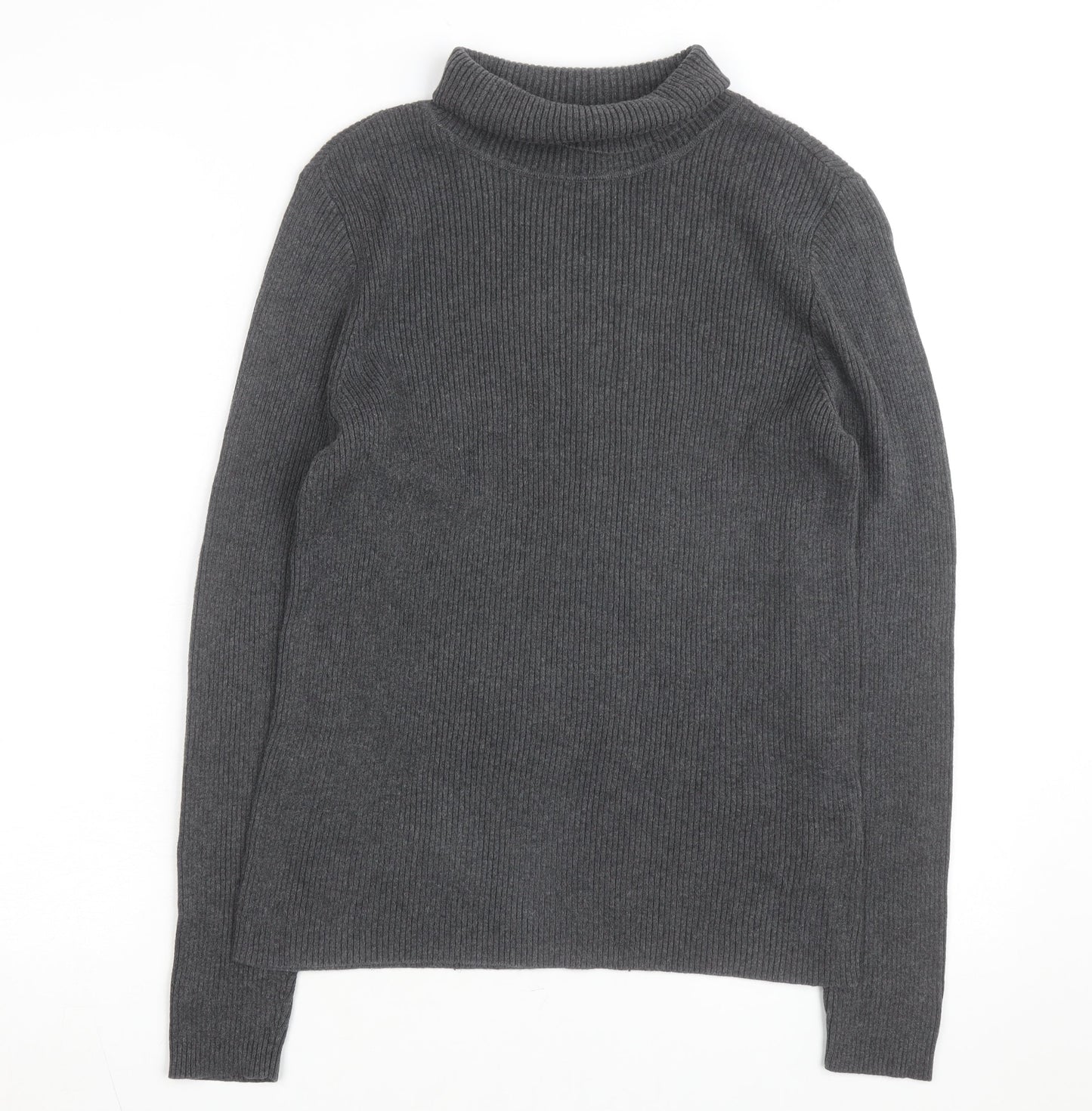 Ralph Lauren Women's Grey Roll Neck Cotton Jumper Size L