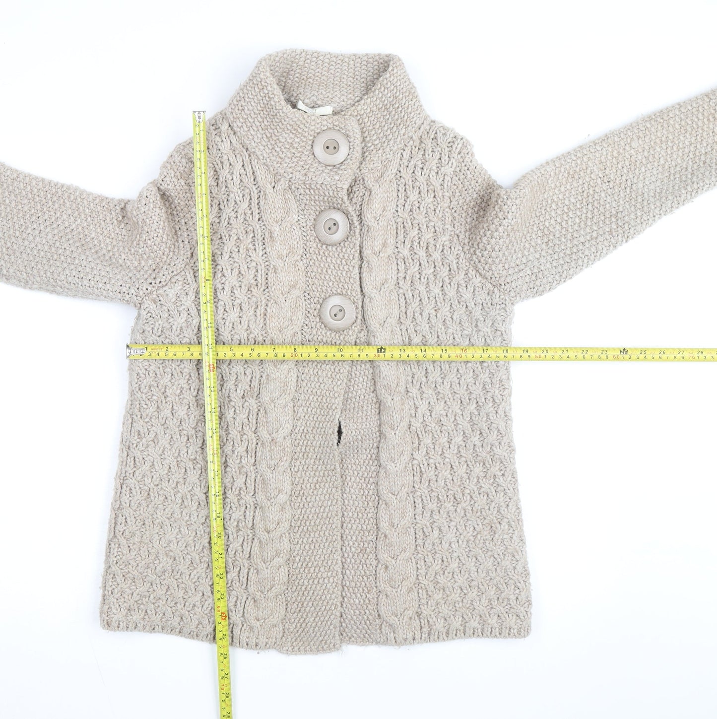 Marks and Spencer Women Beige Wool Blend Chunky Knit Cardigan UK 14