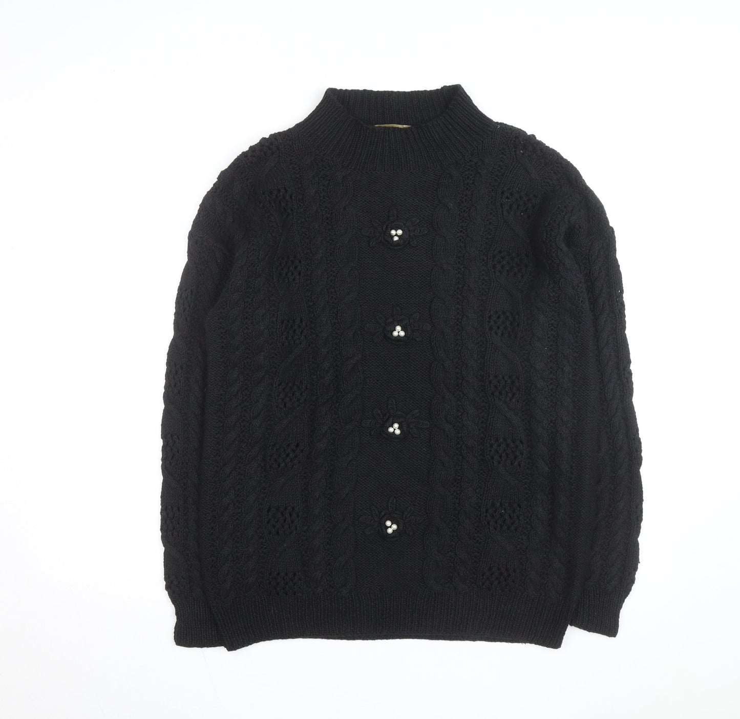 CLTO Handcrafted Men's Black Wool Cotton Cable Knit Cardigan M