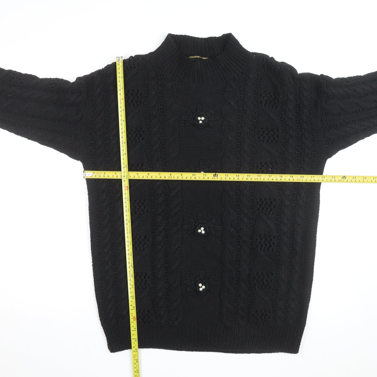 CLTO Handcrafted Men's Black Wool Cotton Cable Knit Cardigan M