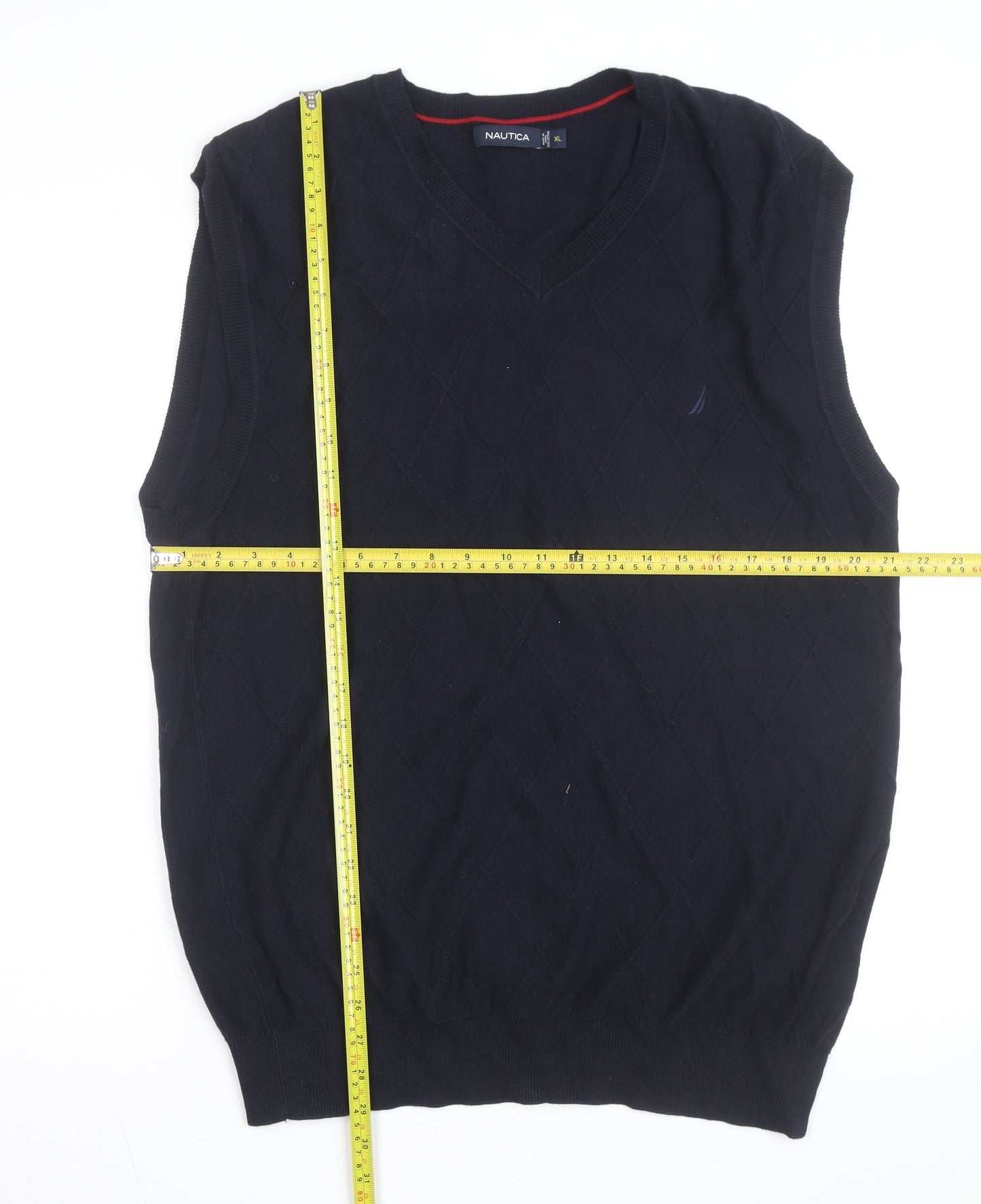 Nautica Men's Blue Cotton Argyle V-Neck Sleeveless Jumper XL