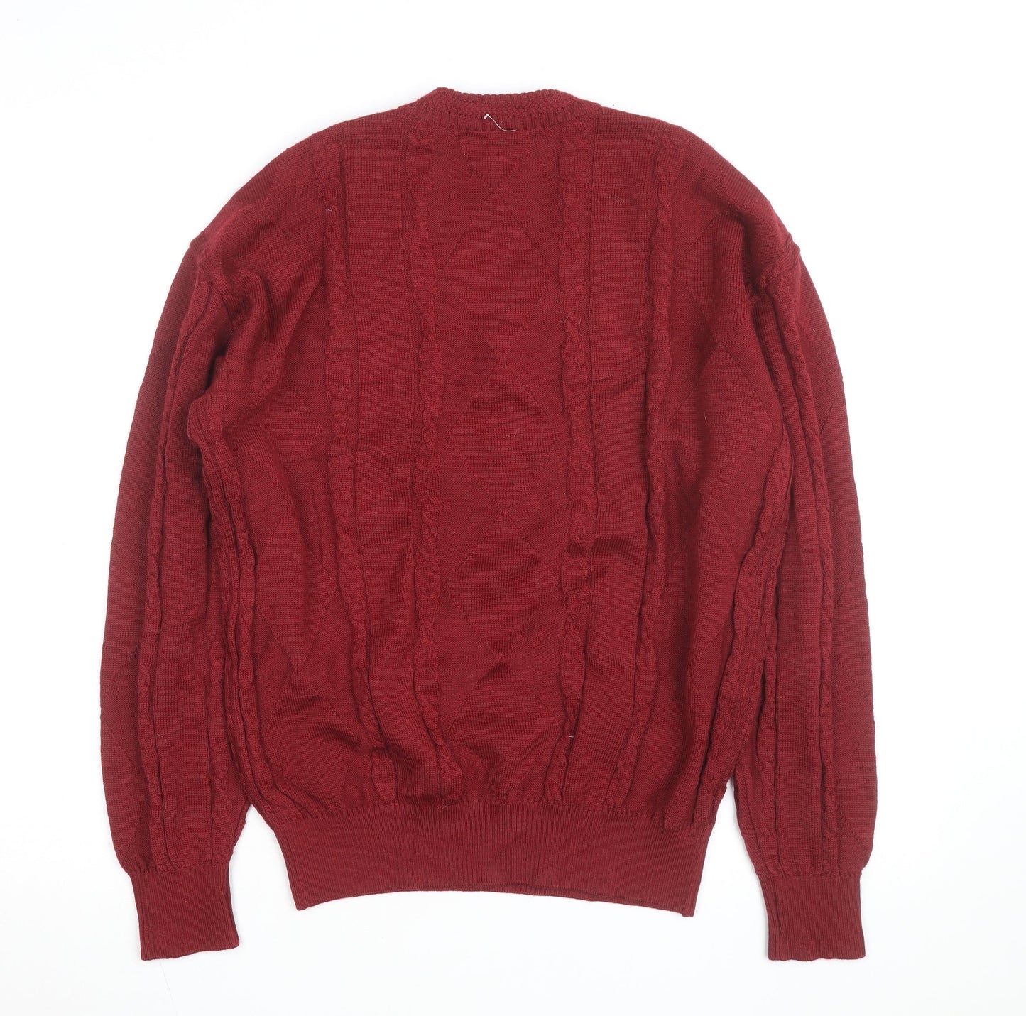 Alunsingwear Men Red Wool Cable-Knit V-Neck Jumper M