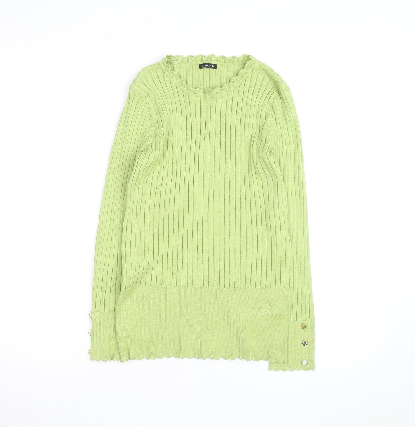 Roman Women’s Green Ribbed Knit Long Sleeve Pullover Jumper Size 16