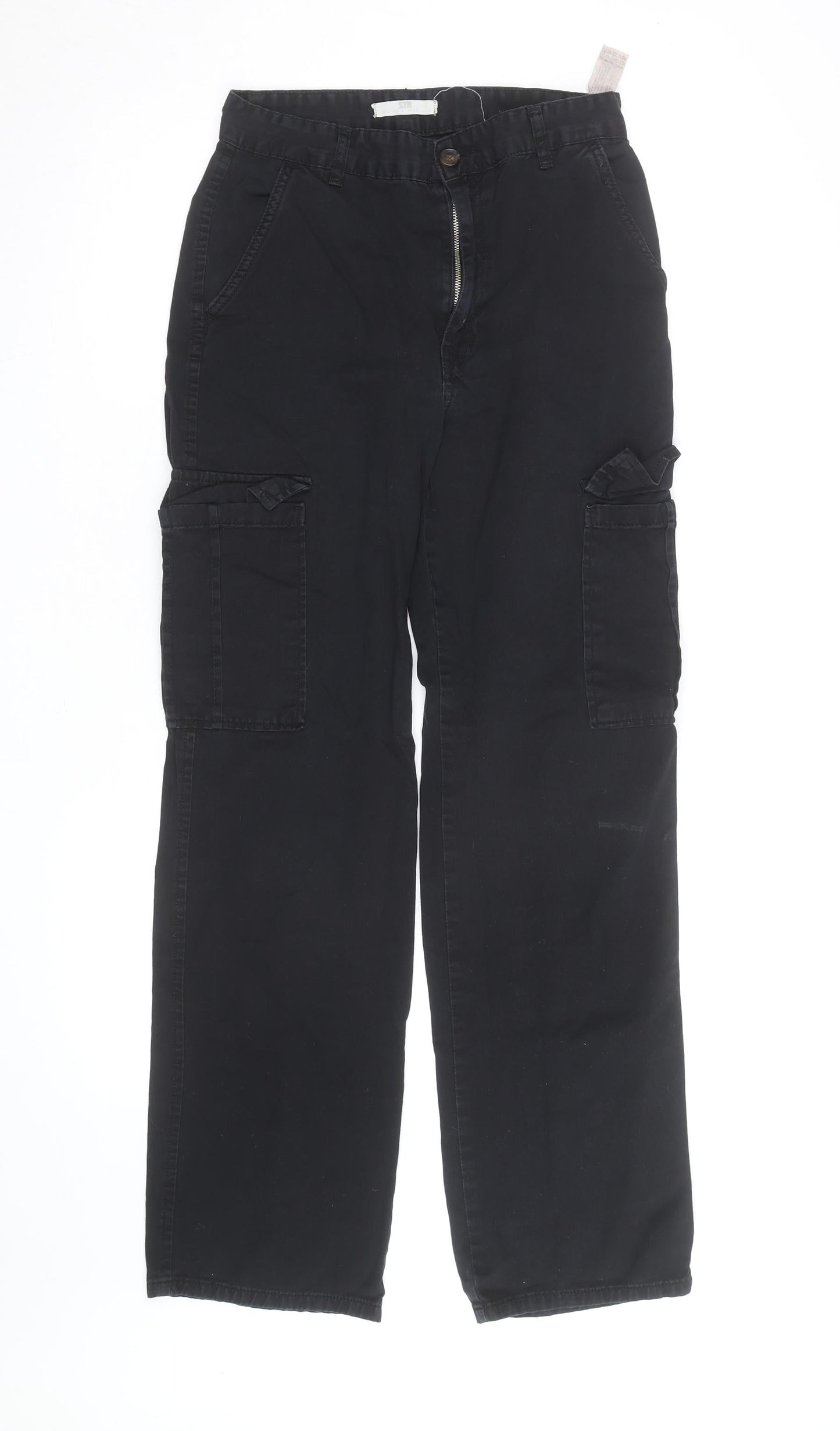 Stradivarius Mens Black Cargo Trousers S Regular Fit Cotton