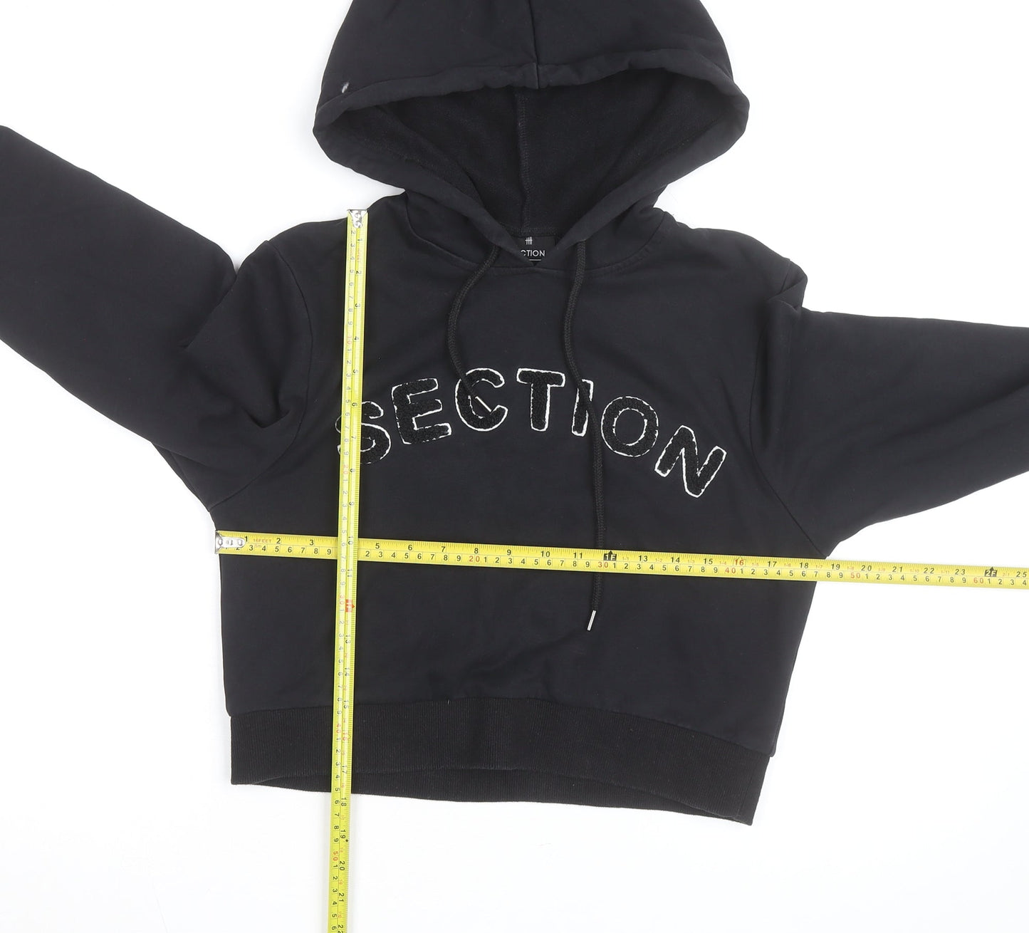 Section Womens Black Cropped Pullover Hoodie Size 10 Embellished Logo