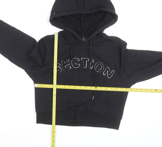 Section Womens Black Cropped Pullover Hoodie Size 10 Embellished Logo