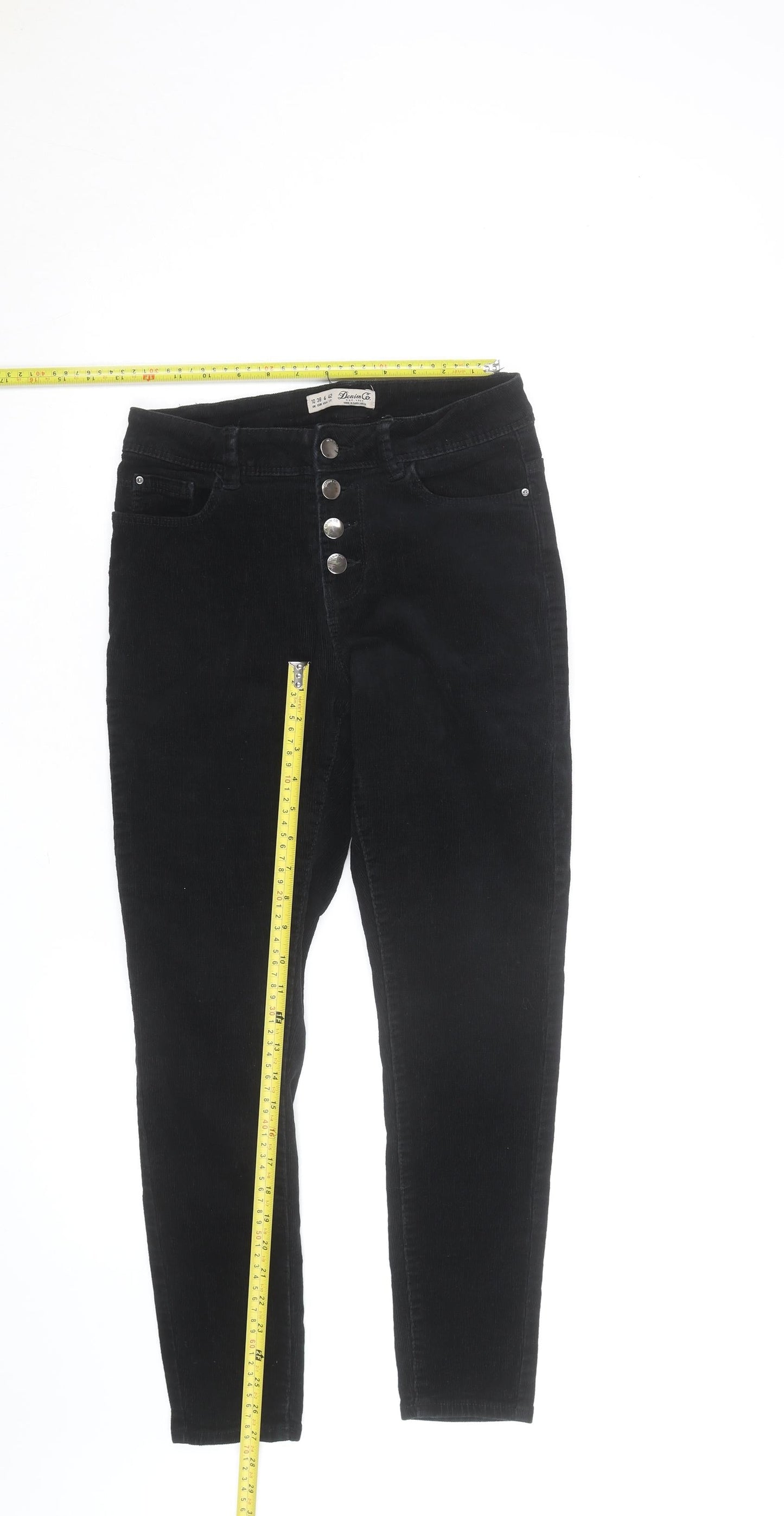 Denim Co Women Black Corduroy Skinny High Rise Trousers Size 10