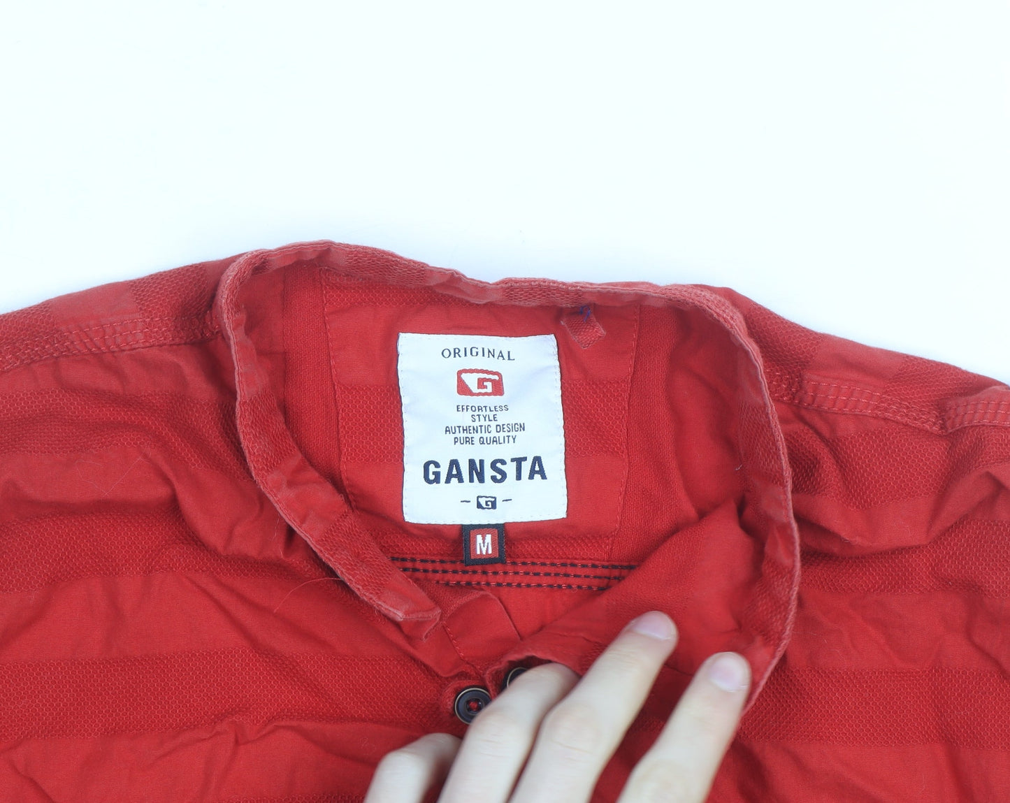 Gansta Red Short Sleeve Button-Up Cotton Women's Shirt M