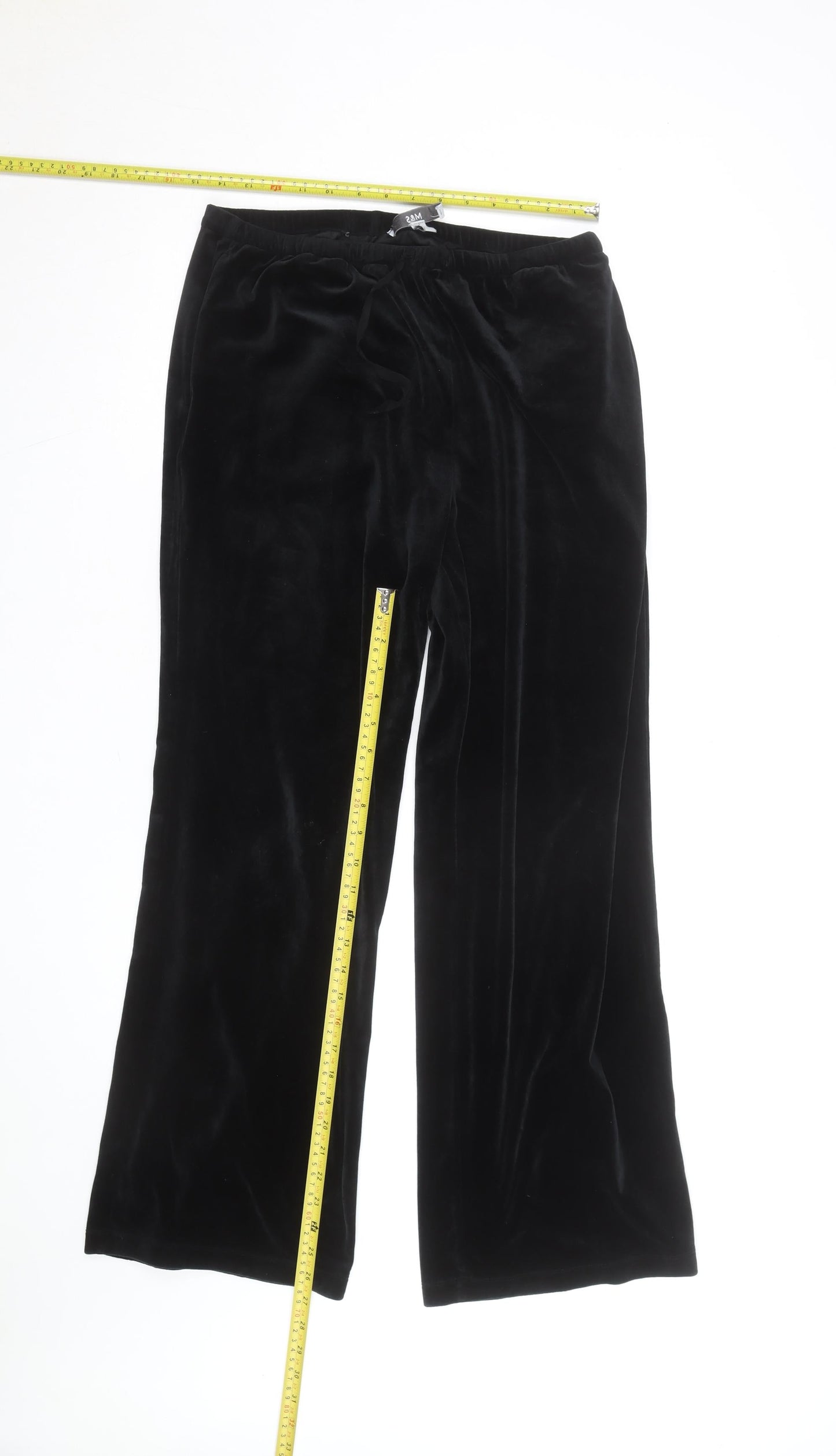 Marks and Spencer Women’s Black Velvet Wide-Leg Trousers Size 12