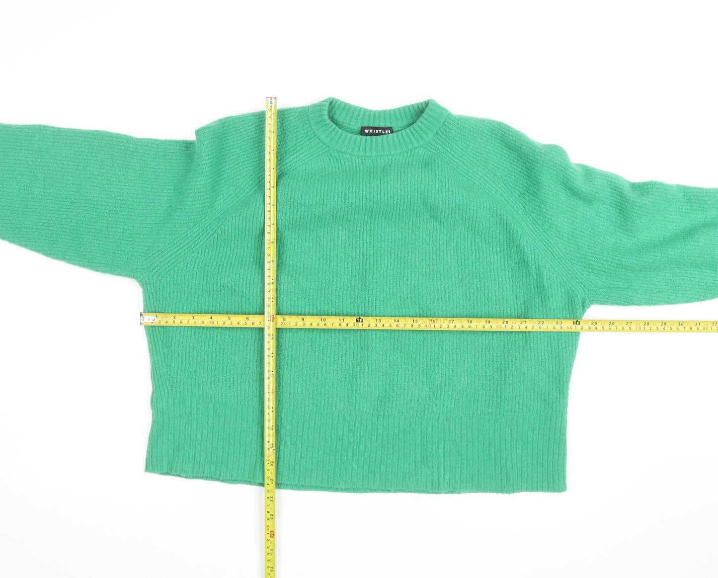 Whistles Men Green Wool Chunky-Knit Crew Neck Jumper Size L