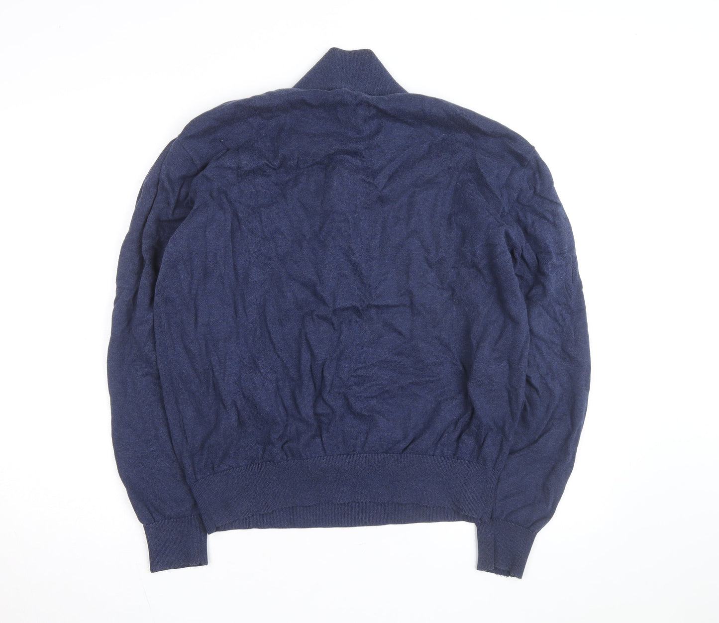 Mowbray Men's Blue Pima Cotton 1/4 Zip High Neck Jumper Size L
