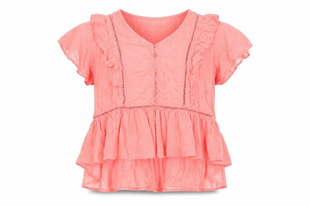 Marks and Spencer Women's Pink Ruffle Cotton Tunic Blouse Size 18